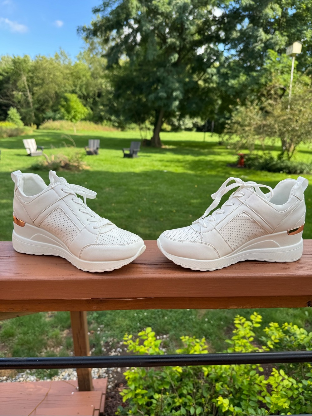 Women’s White Wedge Lace-Up Sneakers